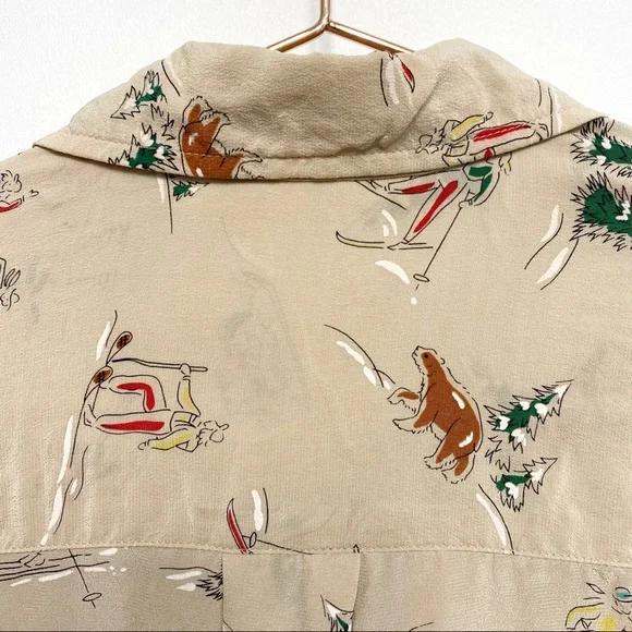 vintage | evan piccone skiing skating winter fun print silk blouse m - Picture 10 of 12